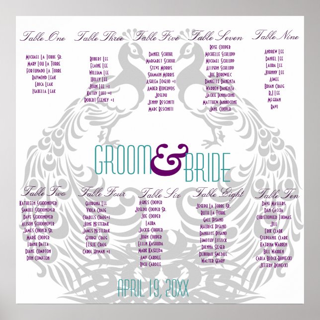 Tableau de siège de la réception de mariage - Thèm (Devant)