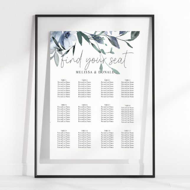 Tableau de siège Mariage à fleurs bleues poussière (Créateur téléchargé)