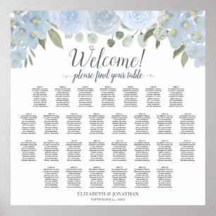 Tableau de siège Mariage de 29 tables bleu-poussié