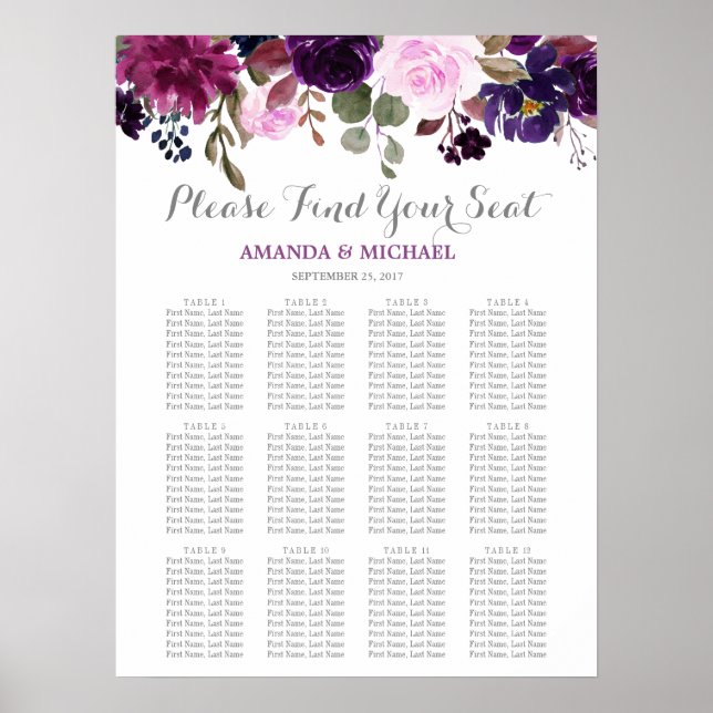 Tableau de siège Mariage de Boho Floral Lavender v (Devant)
