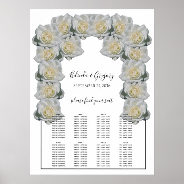 Tableau de siège Mariage de Roses blanches (Devant)