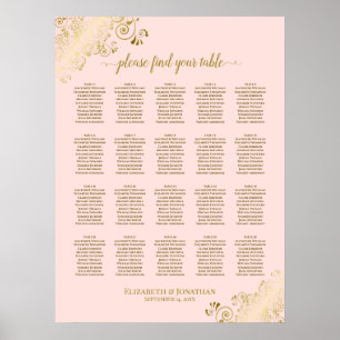 Tableau de siège Mariage de table Blush Pink & Gol