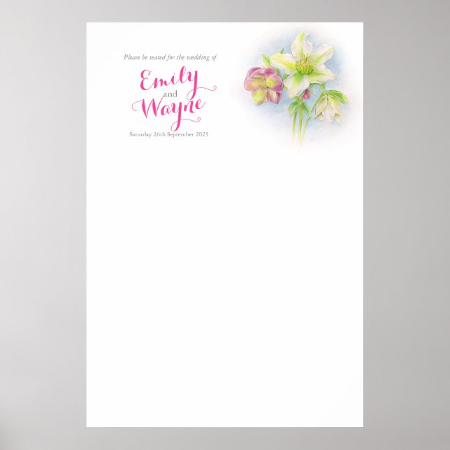 Tableau de siège Mariage Hellebore blanc (Devant)