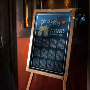 Tableau de siège mariage Or moderne Ananas Couple