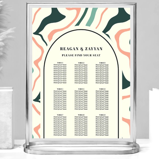 Tableau de siège Mariage rose Retro Arch Mint (Créateur téléchargé)