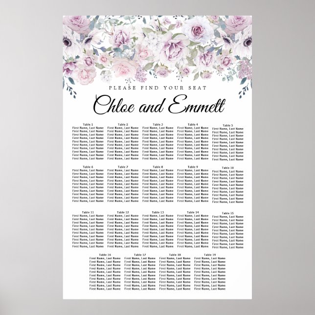 Tableau de sièges à 19 tables blanc violet clair (Devant)