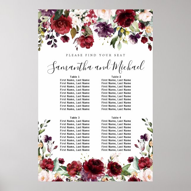 Tableau de sièges à 4 tables pour Mariage de la Fl (Devant)