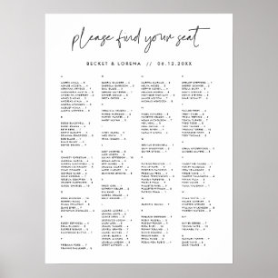 Tableau de sièges alphabétique minimaliste moderne