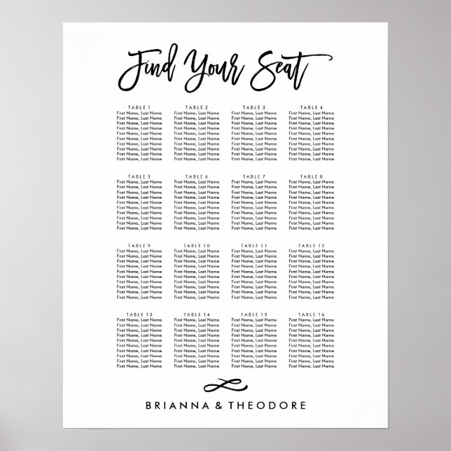 Tableau de sièges avec lettres à main chic (Devant)