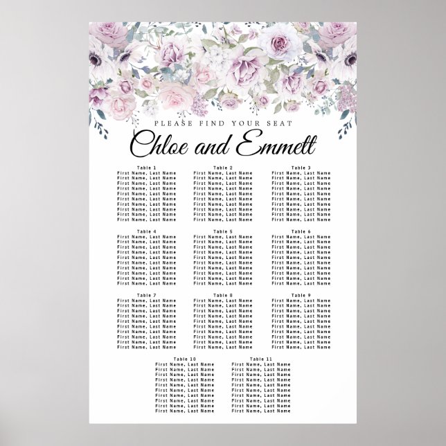 Tableau de sièges de Mariage à 11 tables blanc vio (Devant)