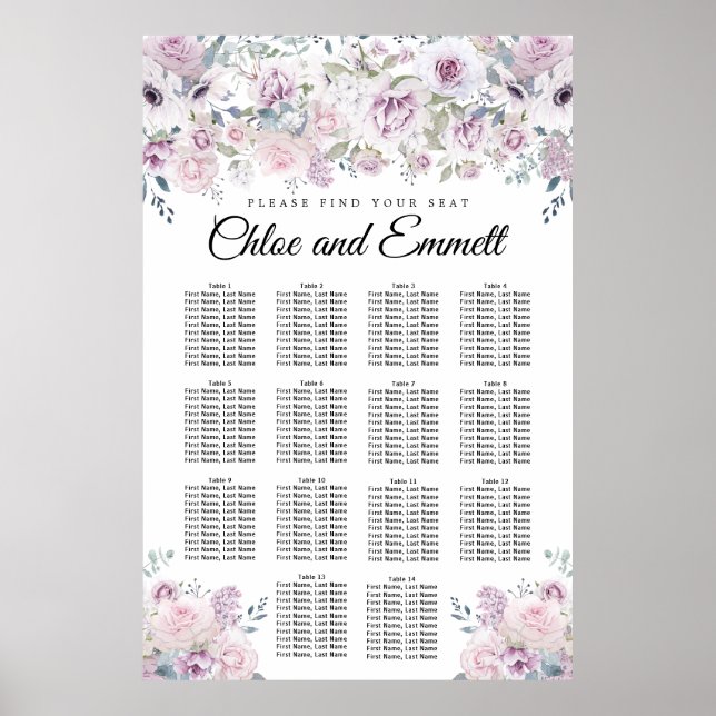 Tableau de sièges de Mariage à 14 tables blanc vio (Devant)