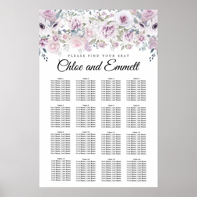 Tableau de sièges de Mariage à 16 tables blanc vio (Devant)