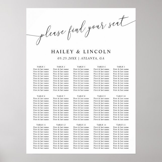 Tableau de sièges de Mariage minimal (Devant)