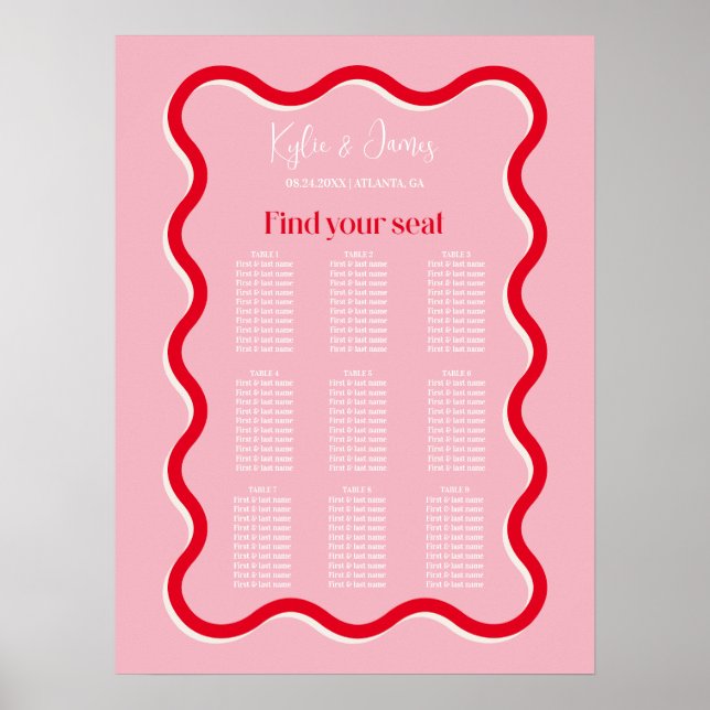Tableau de sièges de Mariage minimal (Devant)