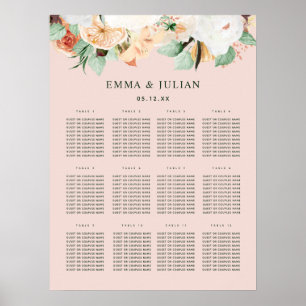 Tableau de sièges de Mariage rose pâle Botanique