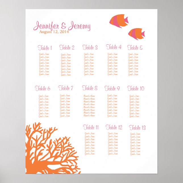Tableau de sièges de poissons tropicaux orange et  (Devant)
