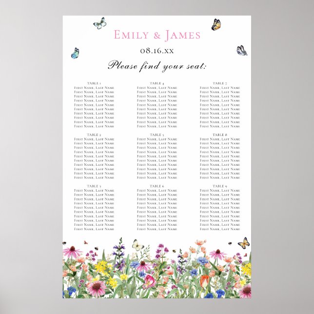 Tableau de sièges du Mariage fleur sauvage (Devant)