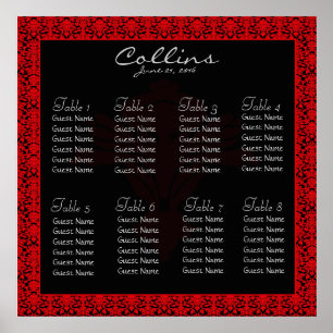 Tableau de sièges en damas noir et rouge