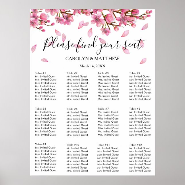 Tableau de sièges en fleurs de cerisier rose (Devant)