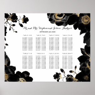 Tableau de sièges Floral Noir Accentué Or
