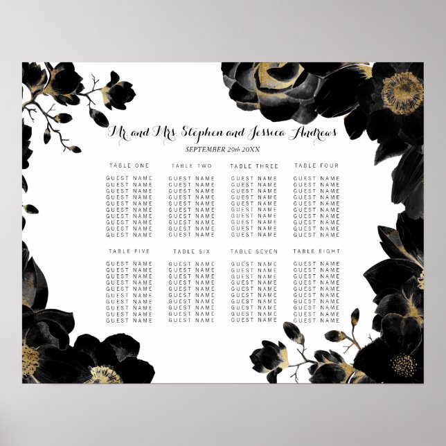 Tableau de sièges Floral Noir Accentué Or (Devant)