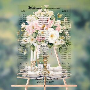 Tableau de sièges floraux blanc et rose mariage