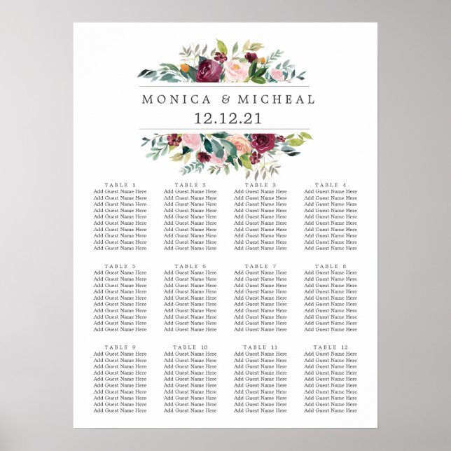 Tableau de sièges Mariage à fleurs automnales (Devant)
