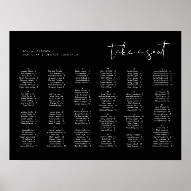 Tableau de sièges Mariage alphabétique noir JOVI (Devant)