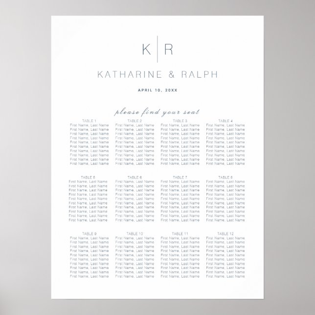 Tableau de sièges Mariage blanc simple et moderne (Devant)