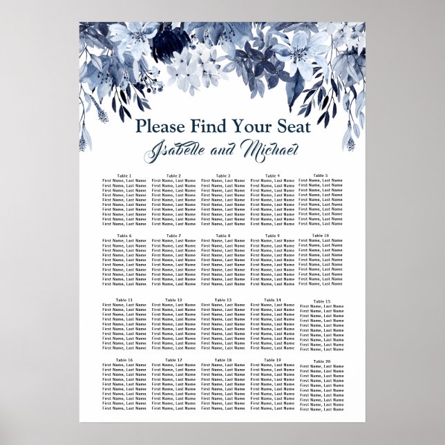 Tableau de sièges Mariage bleu-poussiéreux à 20 ta (Devant)
