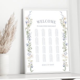 Tableau de sièges mariage bleu rustique romantique