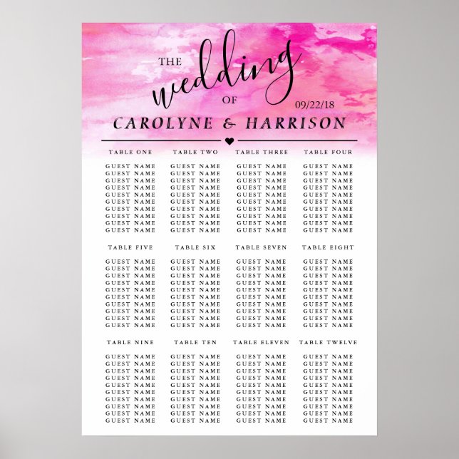 Tableau de sièges Mariage couleur d'aquarelle Ombr (Devant)