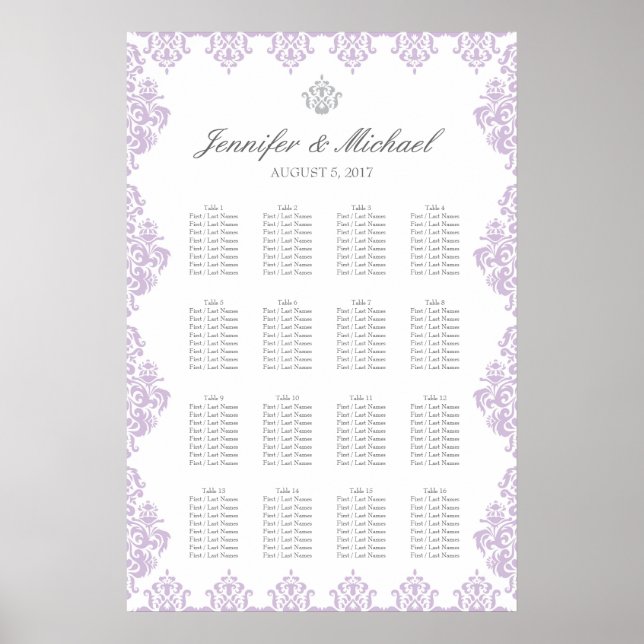 Tableau de sièges Mariage damassé de 20 po x 30 po (Devant)