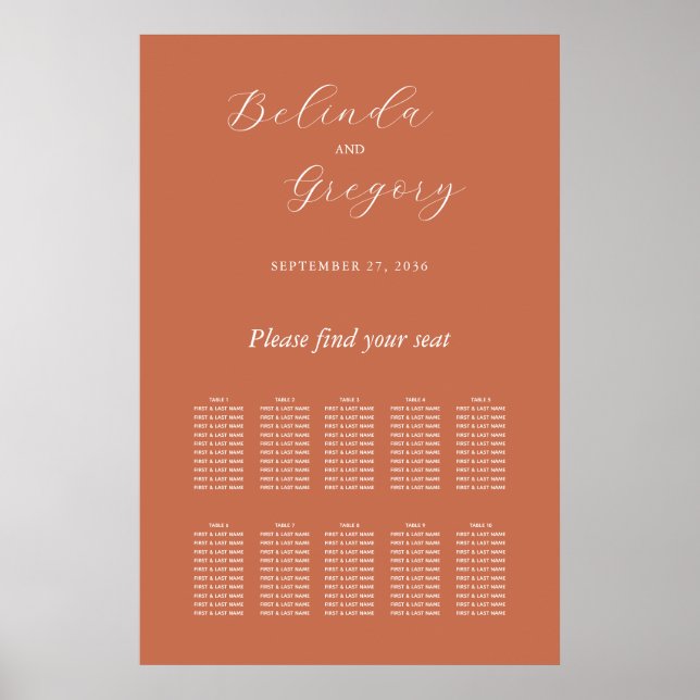 Tableau de sièges Mariage de script élégant en ter (Devant)