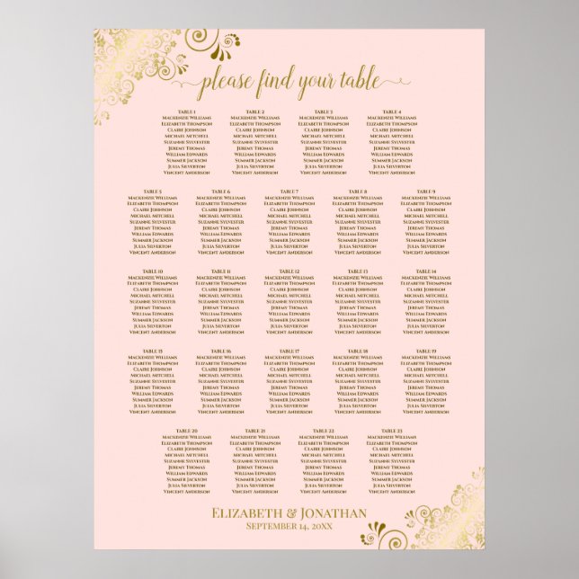 Tableau de sièges Mariage de table Blush Pink & Go (Devant)