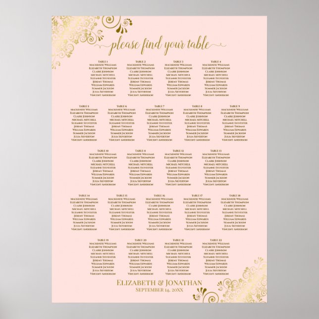 Tableau de sièges Mariage de table Blush Pink & Go (Devant)