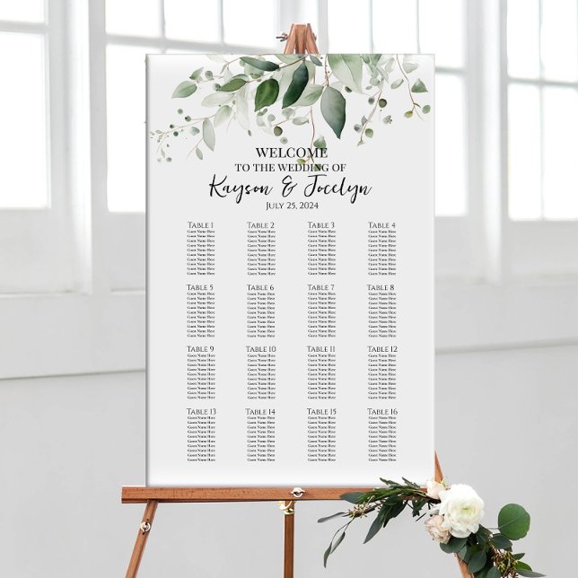 Tableau de sièges mariage élégant et vert 16 table (Créateur téléchargé)