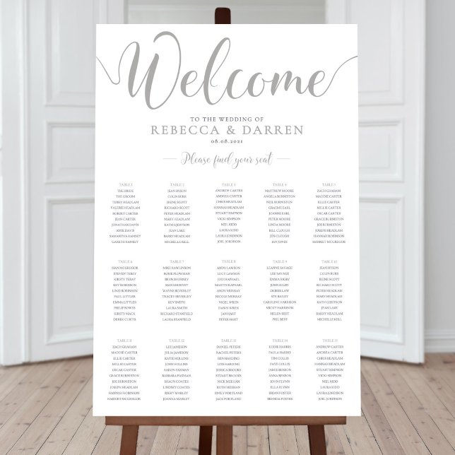 Tableau de sièges Mariage en argent avec 15 tablea (Créateur téléchargé)