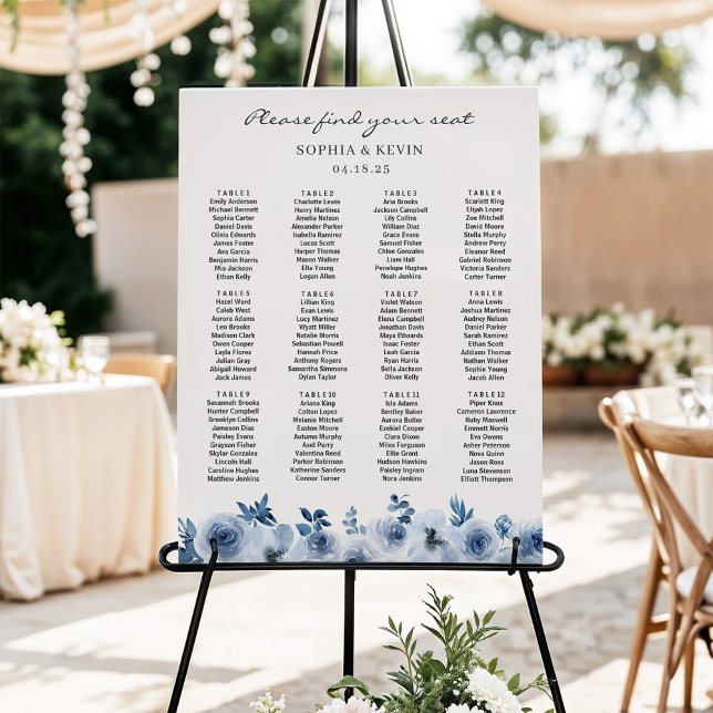 Tableau de sièges Mariage en bois bleu foncé (Créateur téléchargé)