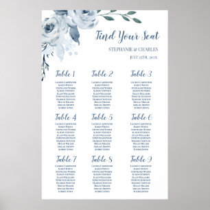 Tableau de sièges Mariage floral bleu poussiéreux