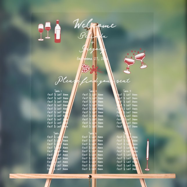 Tableau de sièges Mariage marron avec Doodles tiré (Neutre)