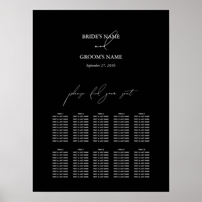 Tableau de sièges Mariage noir blanc (Devant)