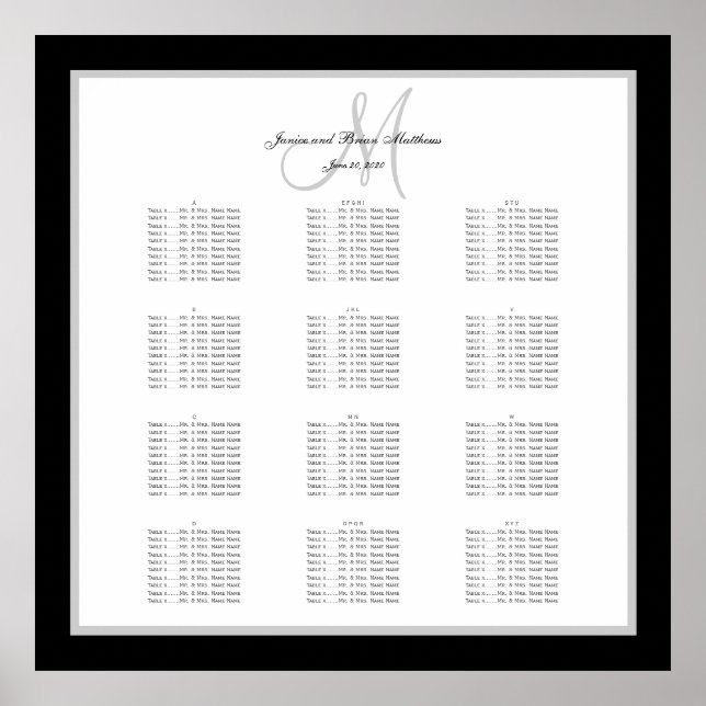Tableau de sièges Mariage noir et blanc pour 240 (Devant)