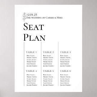 Tableau de sièges mariage pour 6 tables