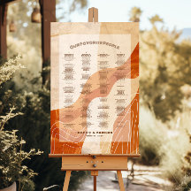 Tableau de sièges mariage rétro orange brûlé