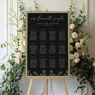 Tableau de sièges Mariage simple à floral noir