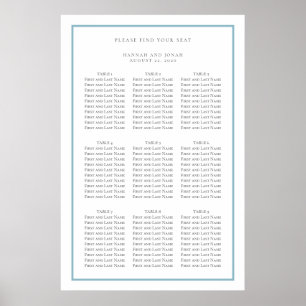 Tableau de sièges Mariage simple bleu et blanc