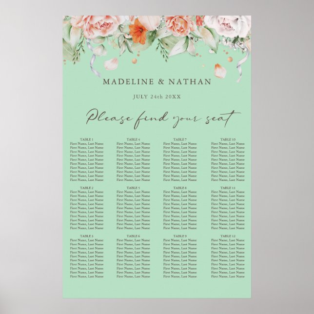 Tableau de sièges Mariage vert et floral (Devant)