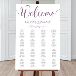 Tableau de sièges Mariage violet Lilac avec 16 tab