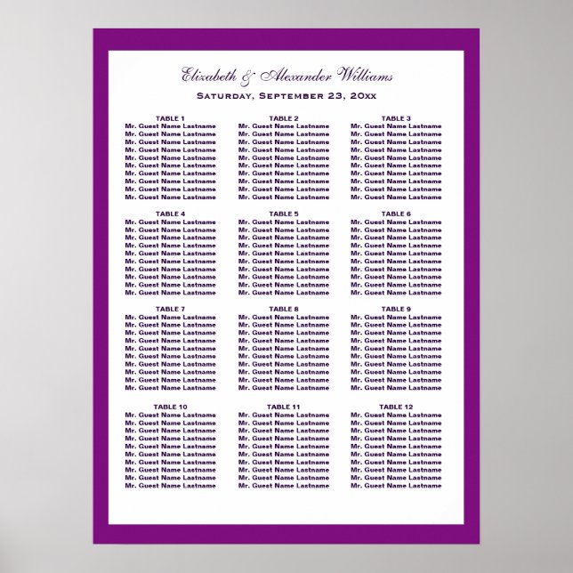 Tableau de sièges Mariage violet simple et chic |  (Devant)